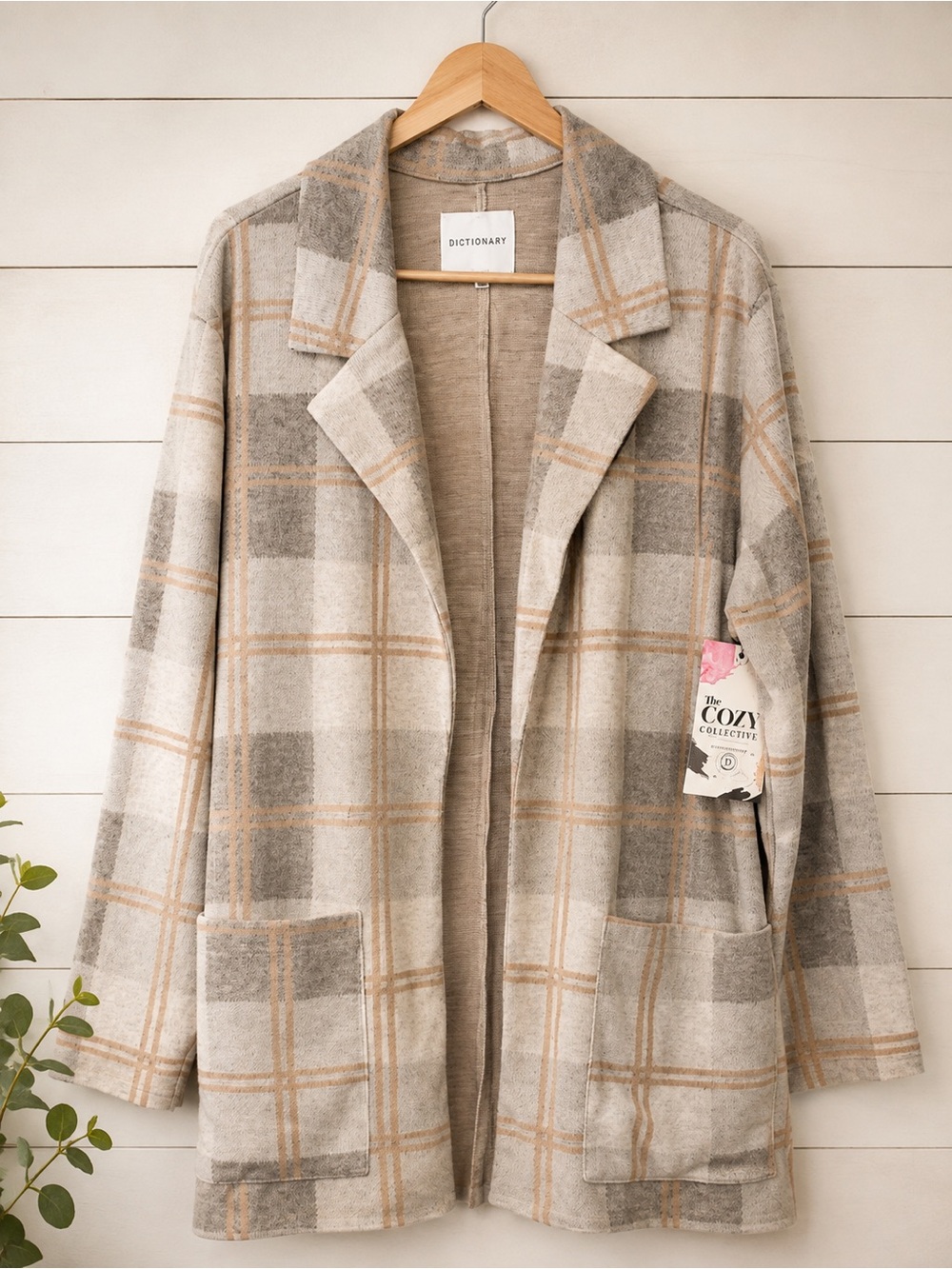 Dictionary Cozy Collective Plaid Open Front Cardigan Duster XL NWT